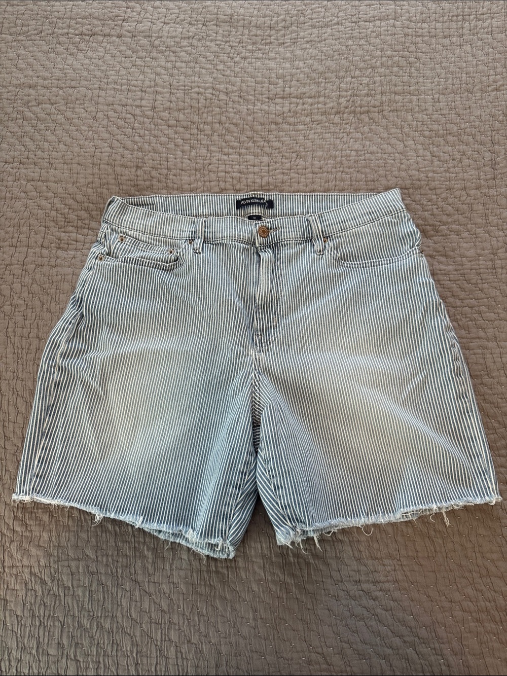 Calvin Klein Striped Raw Hem Jean Shorts